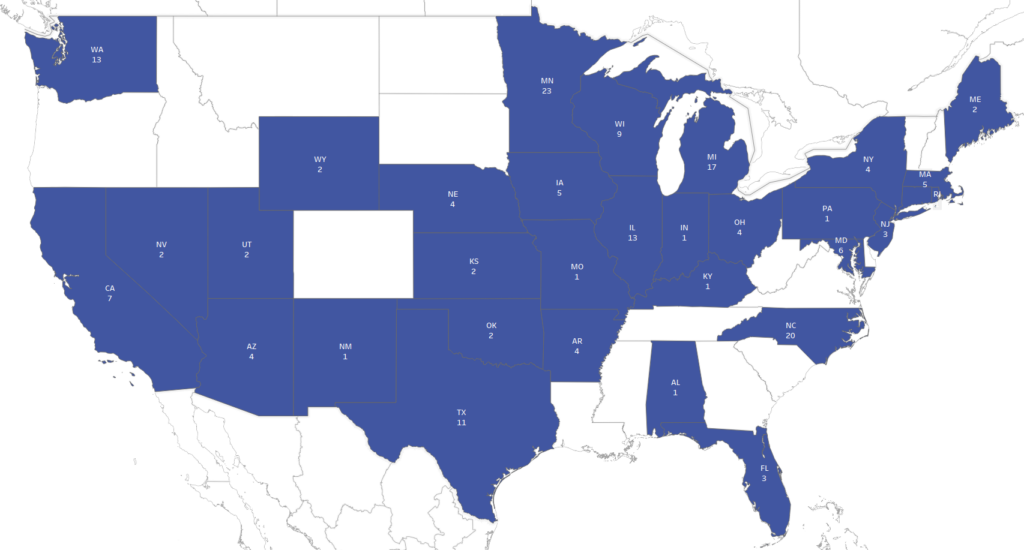 Map of the U.S. with PACE Survey Results by State